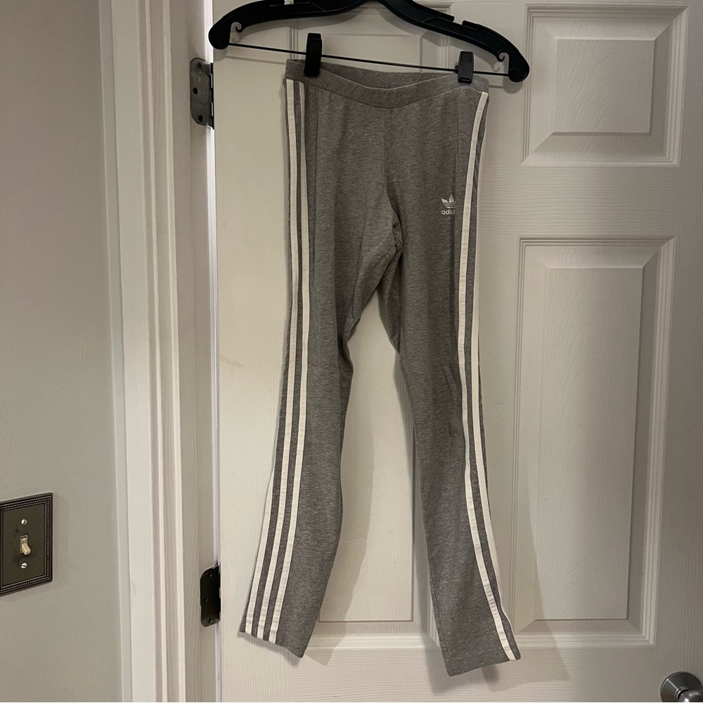 Adidas Charcoal Leggings with White Stripes